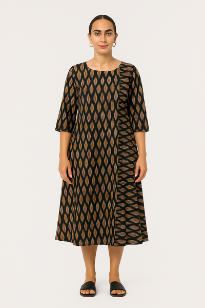 Ikat Cotton Black Midi Dress