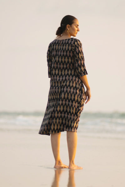 Ikat Cotton Black Midi Dress