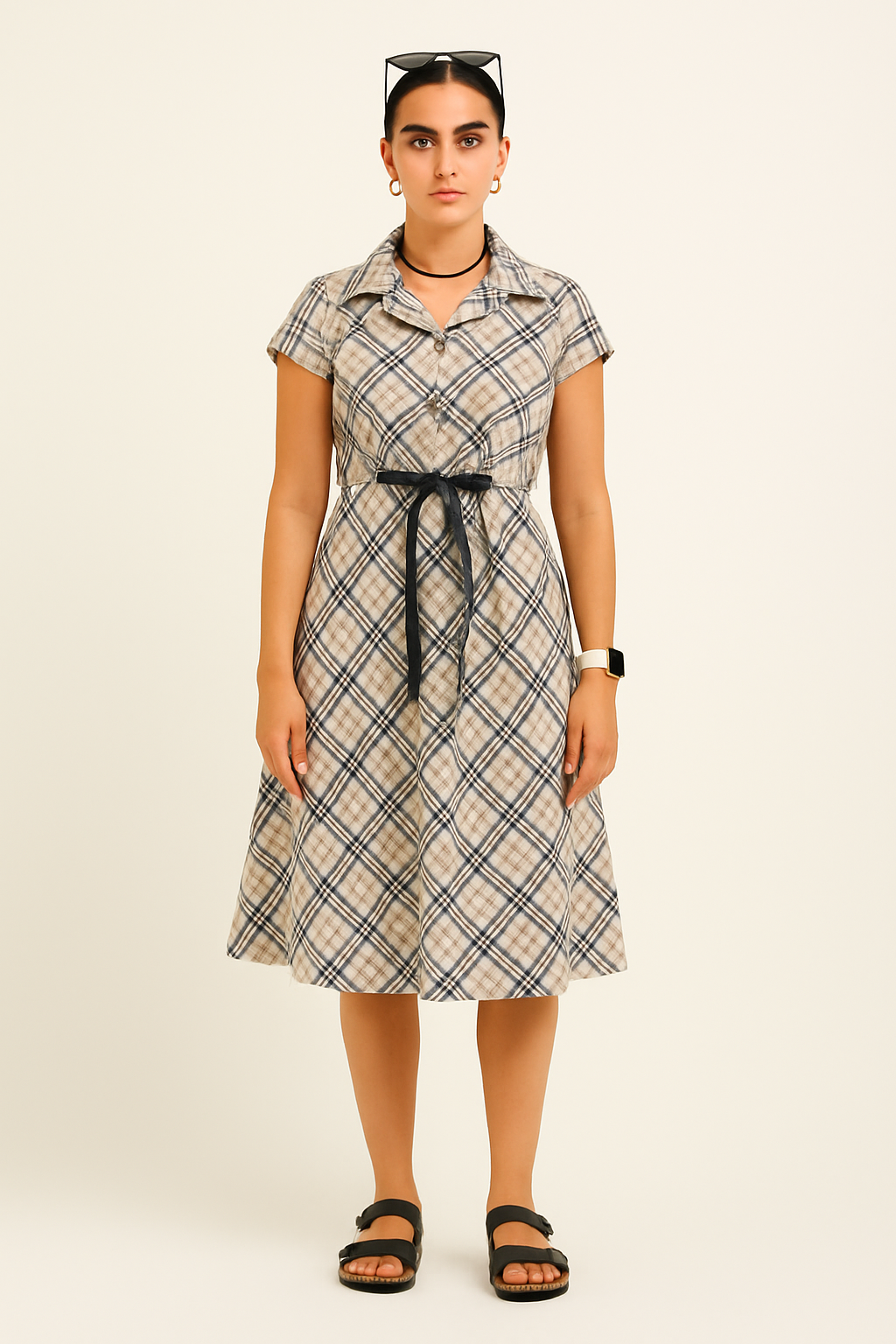 Premium Cotton Beige Midi Dress