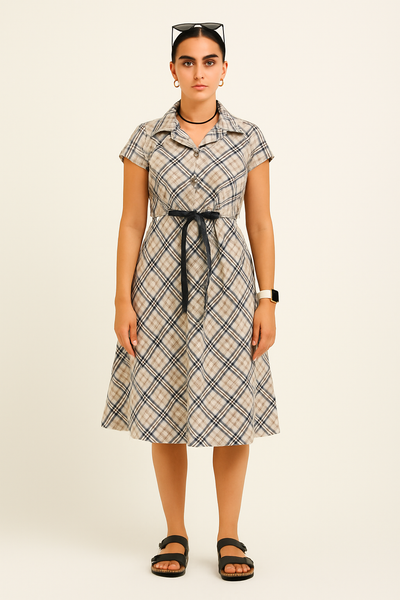 Premium Cotton Beige Midi Dress