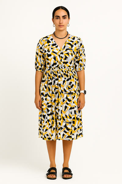 Premium Cotton Yellow Midi Dress