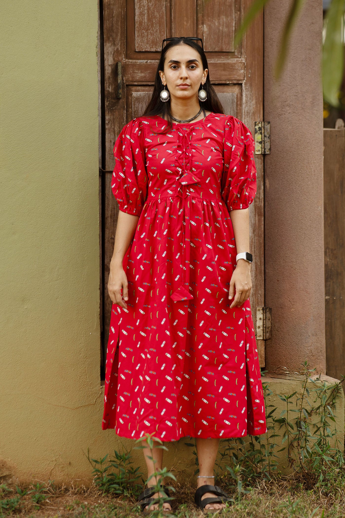 Premium Cotton Red Midi Dress