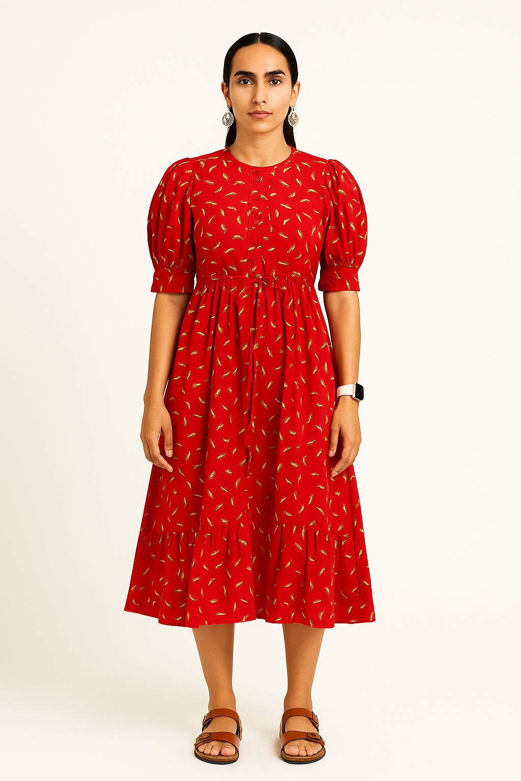 Premium Cotton Red Midi Dress
