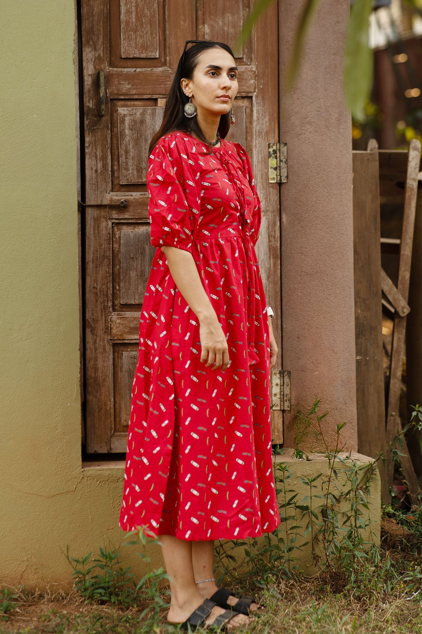 Premium Cotton Red Midi Dress