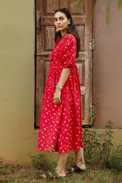 Premium Cotton Red Midi Dress