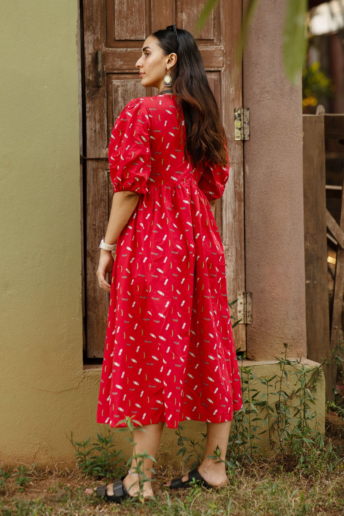 Premium Cotton Red Midi Dress
