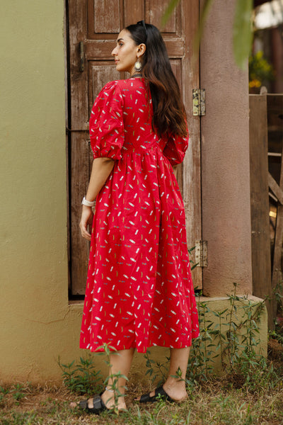 Premium Cotton Red Midi Dress