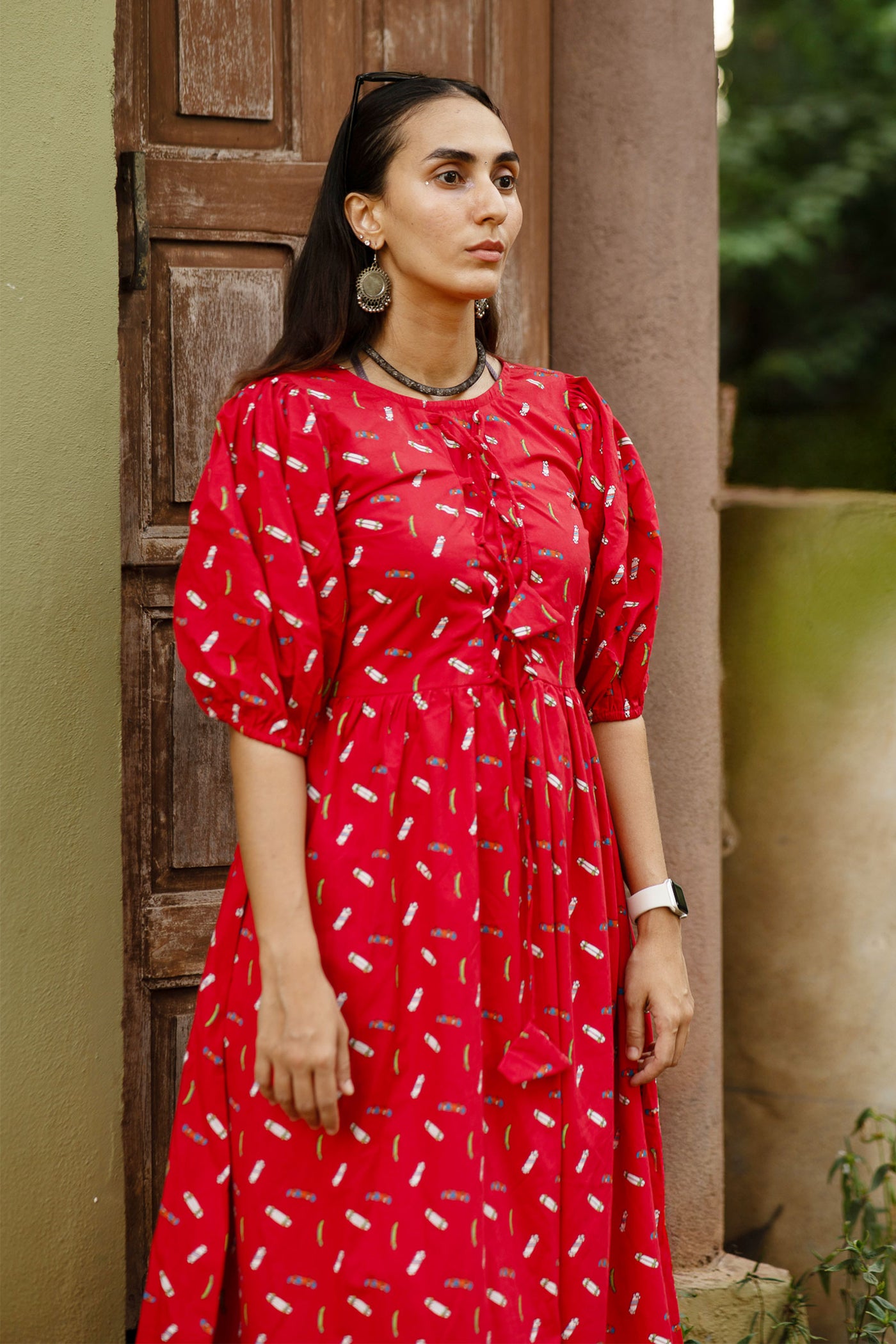 Premium Cotton Red Midi Dress