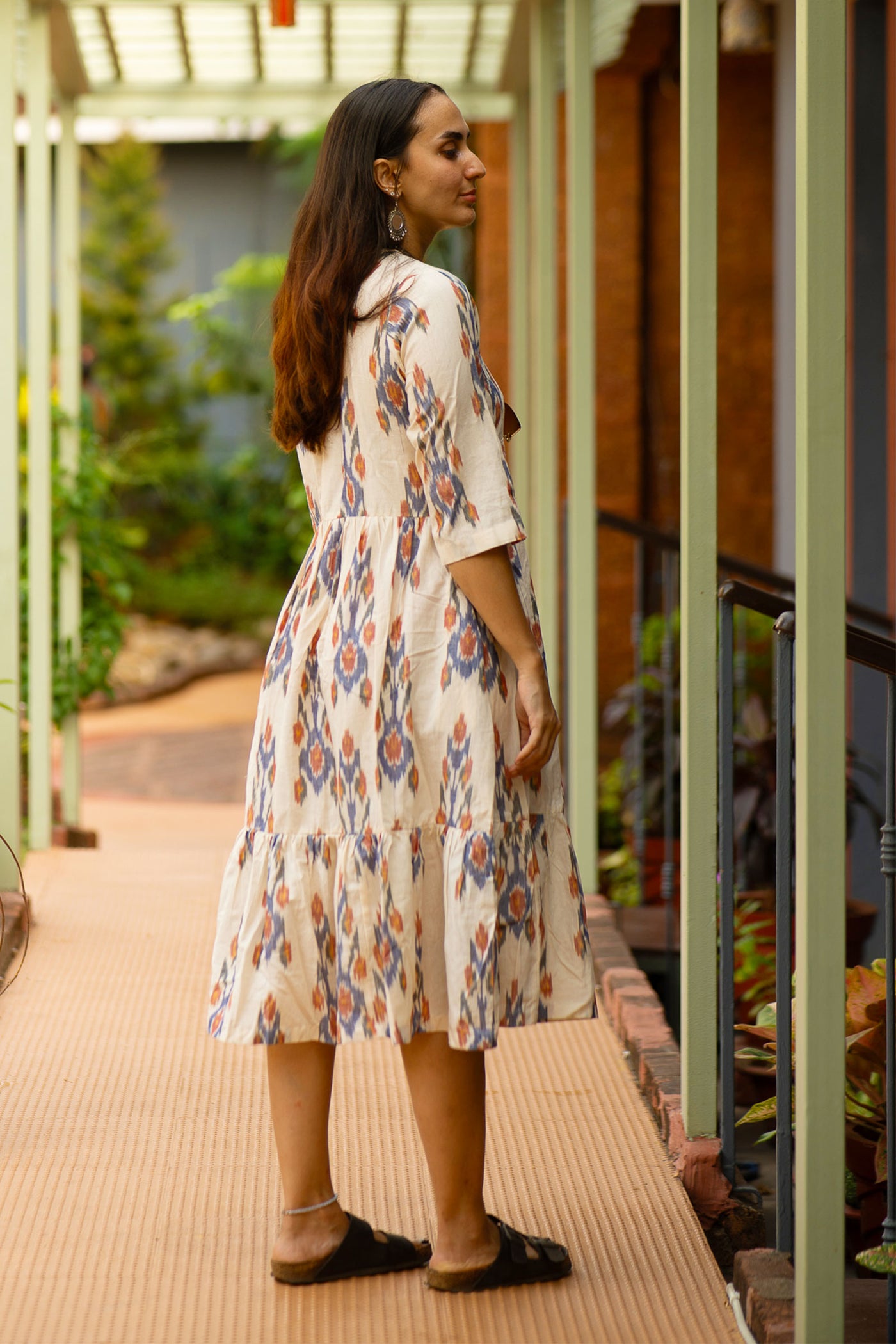 Ikat Cotton Cream Midi Dress