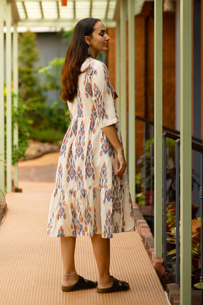 Ikat Cotton Cream Midi Dress