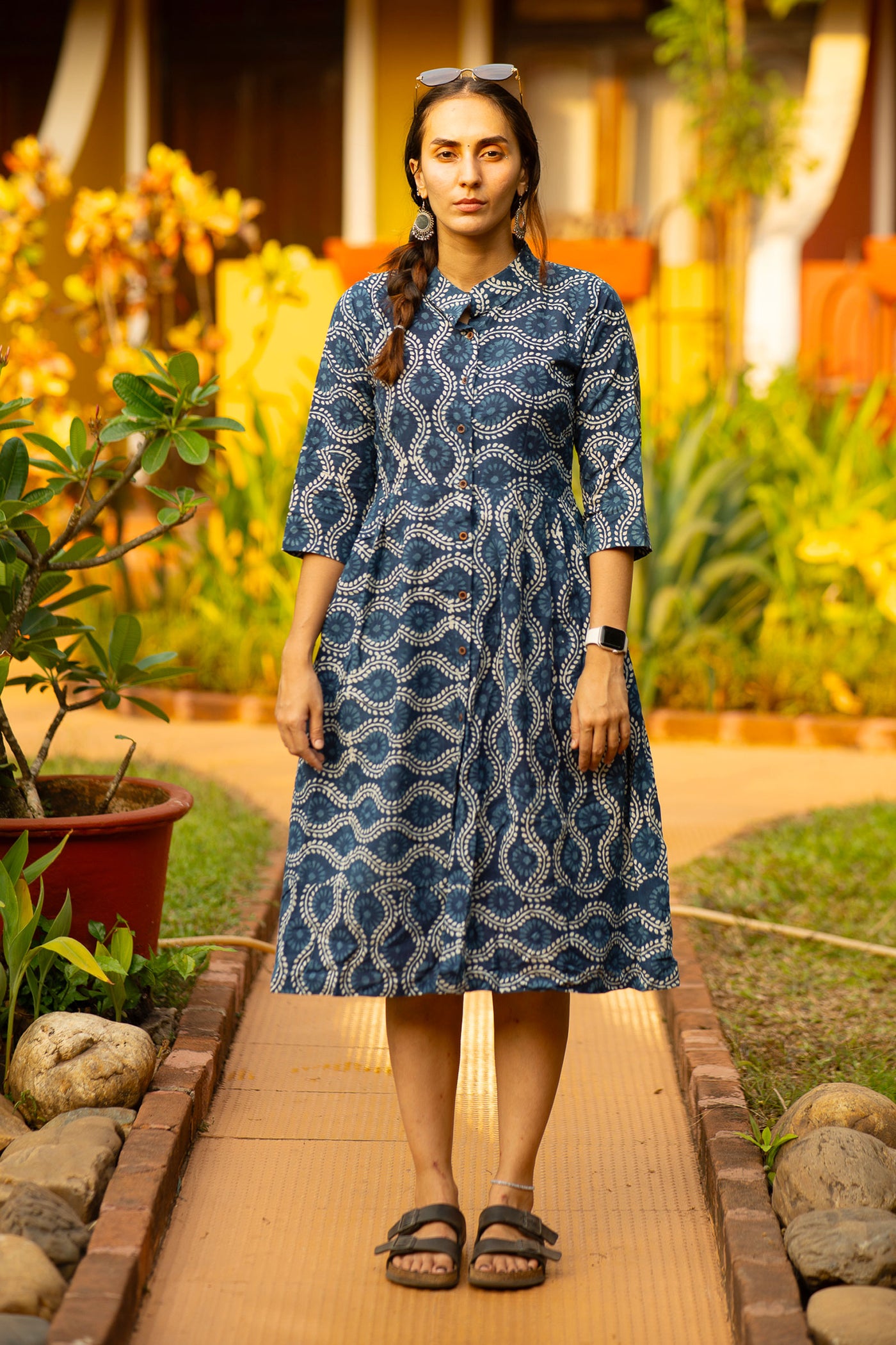Indigo Cotton Blue Midi Dress