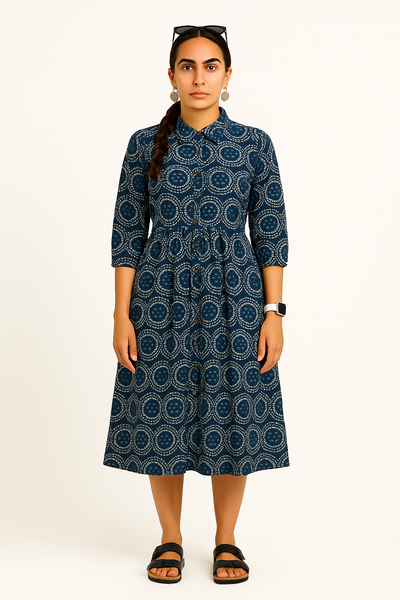 Indigo Cotton Blue Midi Dress