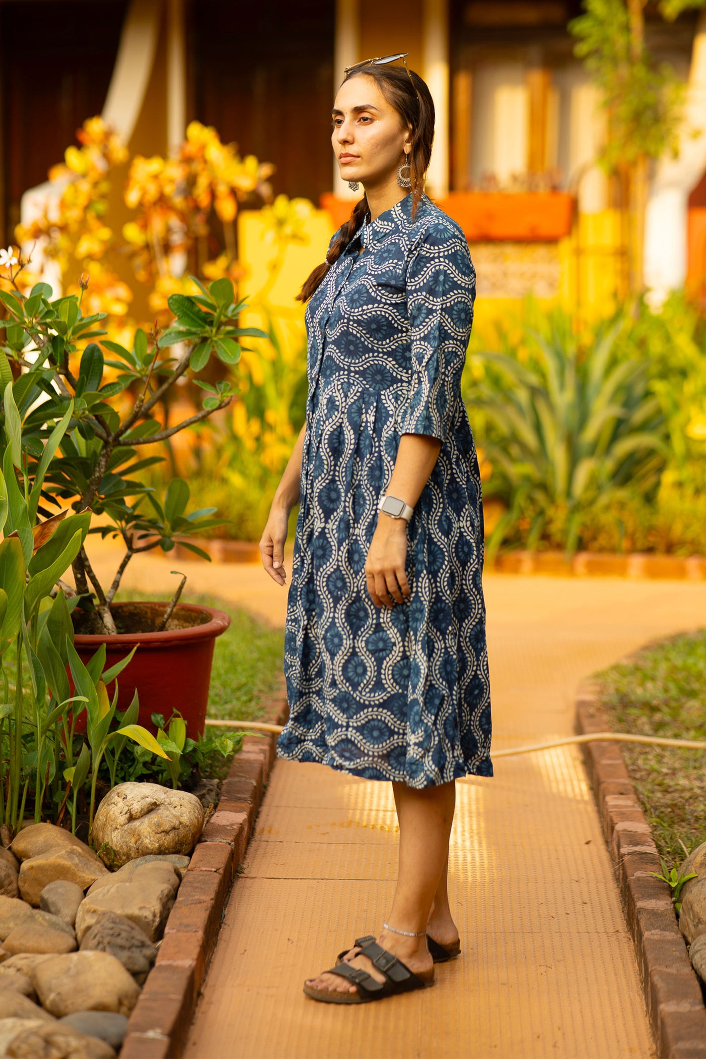 Indigo Cotton Blue Midi Dress