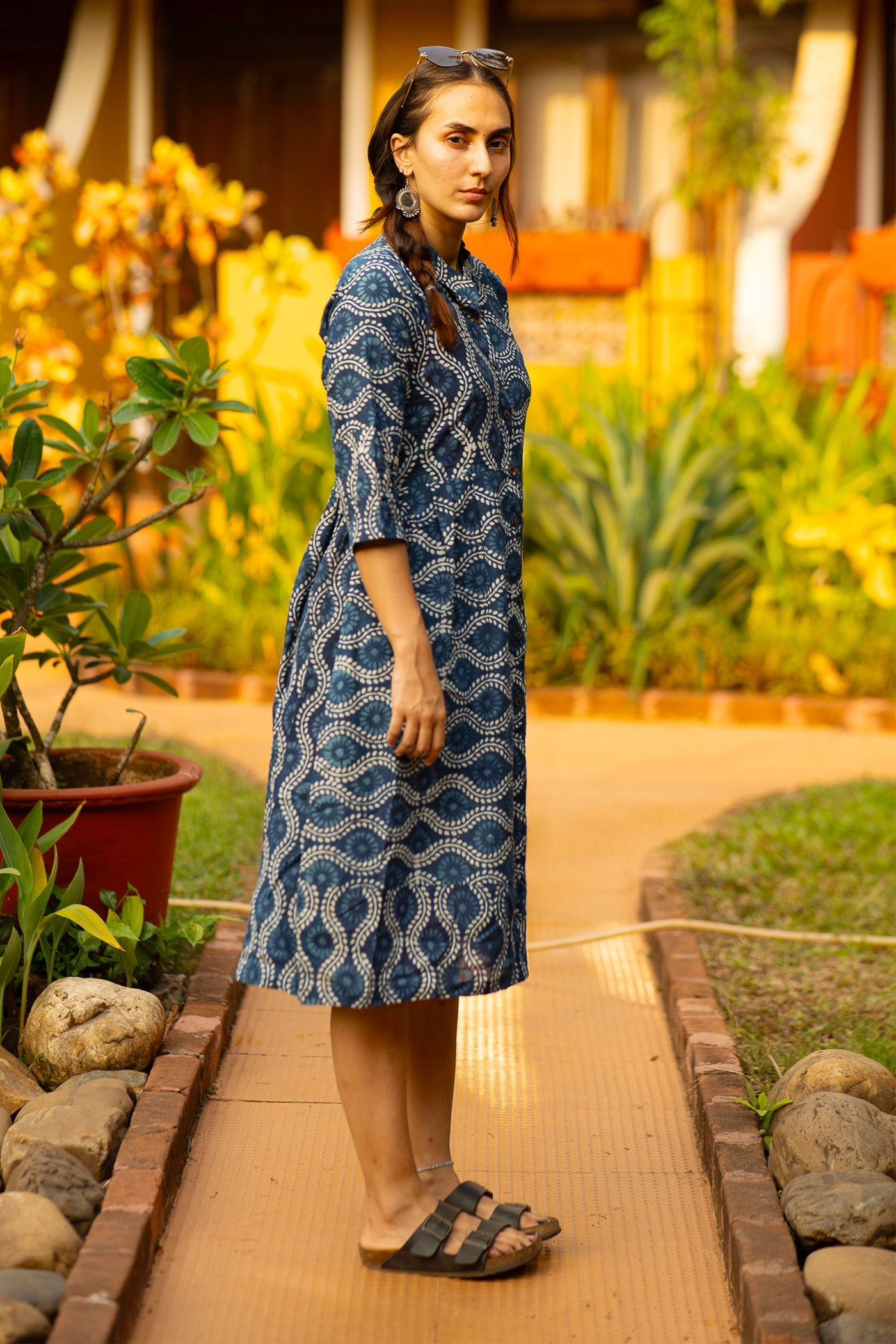 Indigo Cotton Blue Midi Dress