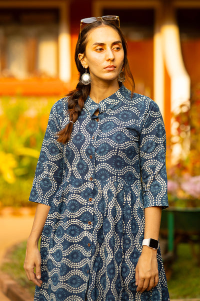 Indigo Cotton Blue Midi Dress