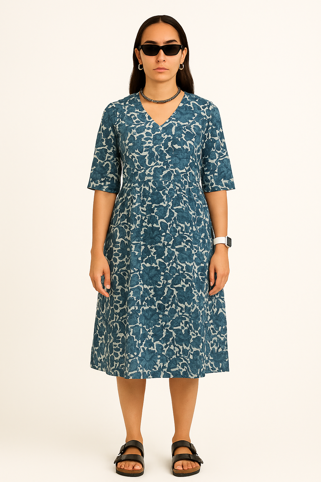 Indigo Cotton Blue Midi Dress
