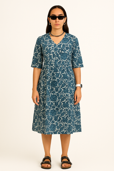 Indigo Cotton Blue Midi Dress