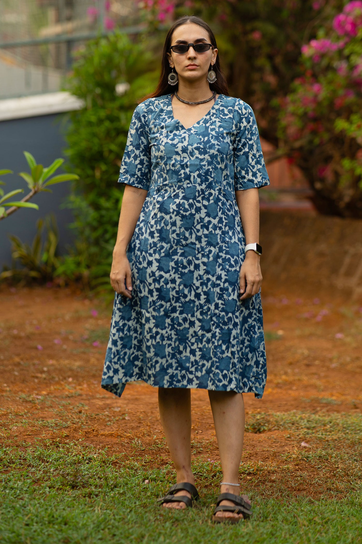 Indigo Cotton Blue Midi Dress