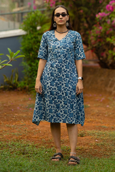 Indigo Cotton Blue Midi Dress