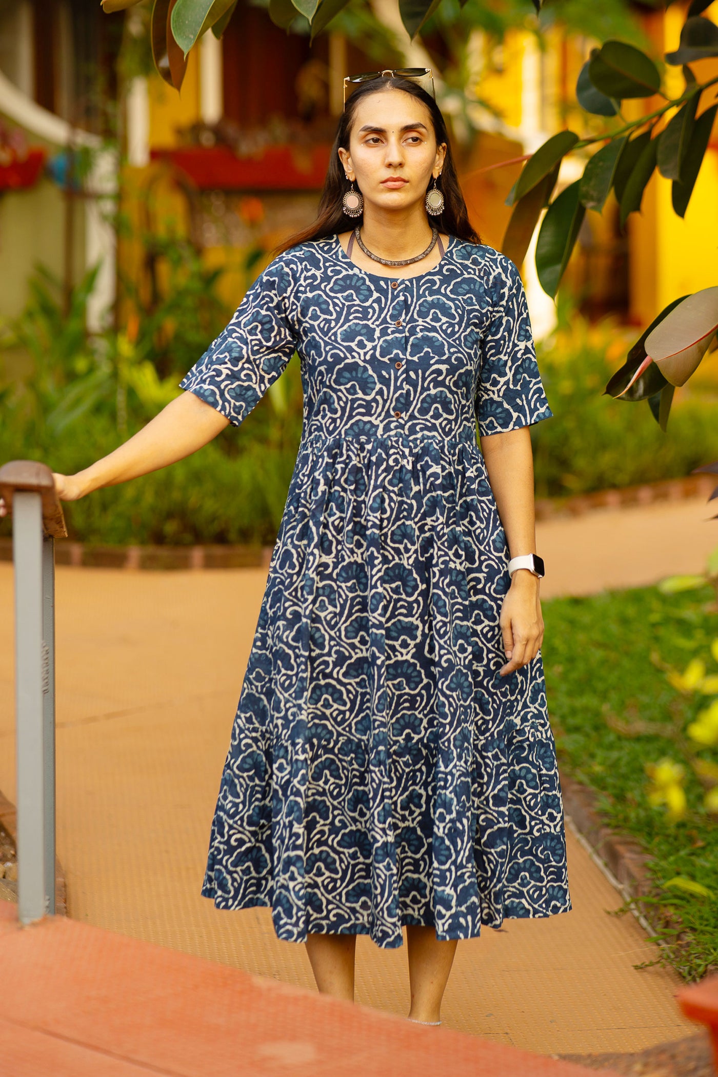 Indigo Cotton Blue Midi Dress