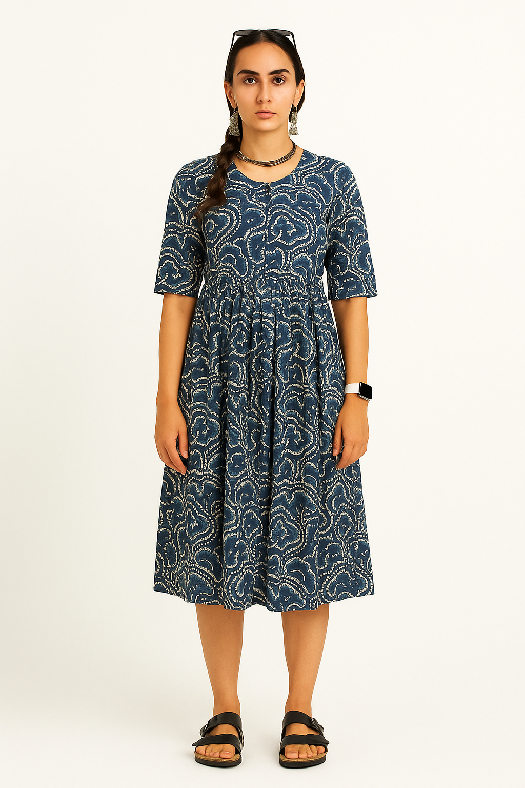 Indigo Cotton Blue Midi Dress