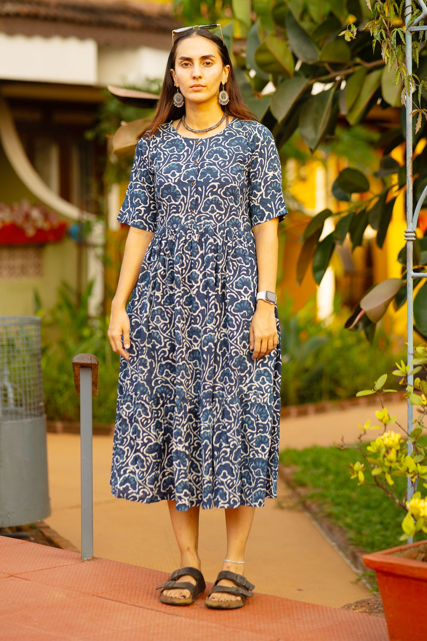 Indigo Cotton Blue Midi Dress