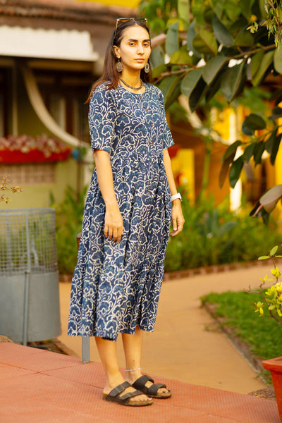 Indigo Cotton Blue Midi Dress