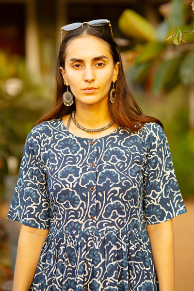 Indigo Cotton Blue Midi Dress