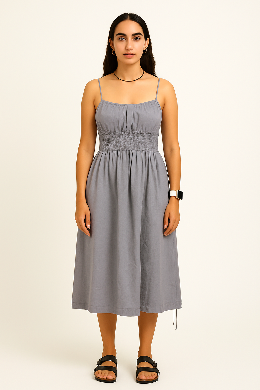 Premium Cotton White Midi Dress