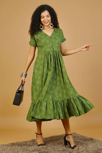 Green Premium Cotton Cotton Dress