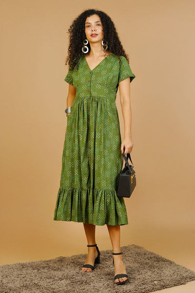Green Premium Cotton Cotton Dress