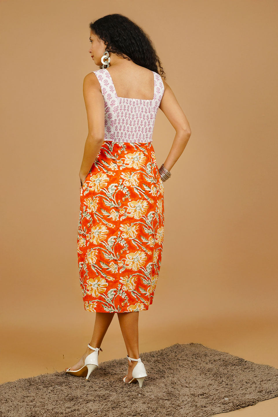 Orange Bagru Cotton Dress