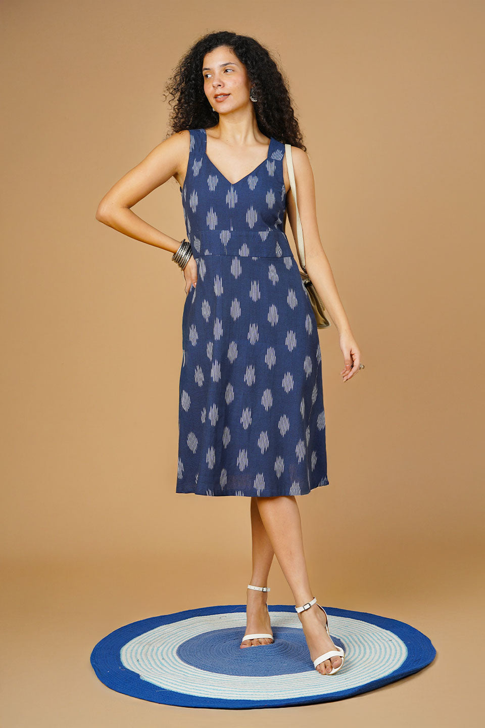 Vestido midi de algodón azul ikat