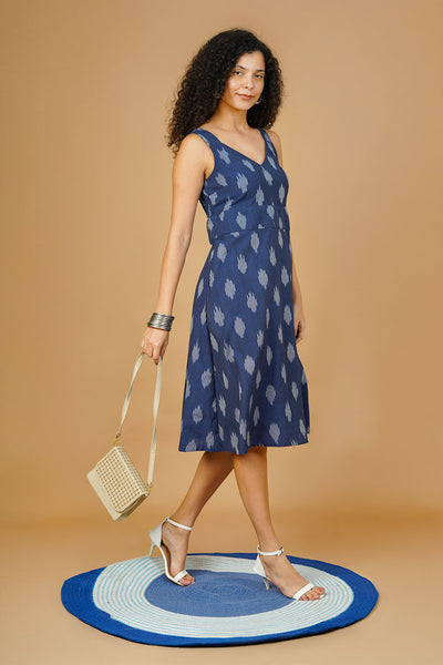 Vestido midi de algodón azul ikat