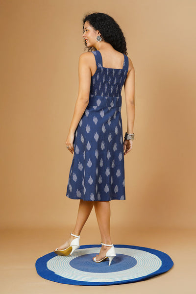 Vestido midi de algodón azul ikat