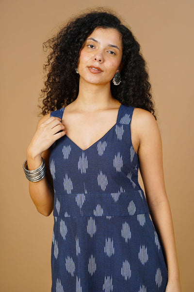 Vestido midi de algodón azul ikat