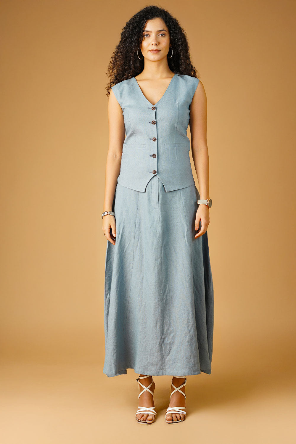 Grey Linen Skirt Co-ord Set
