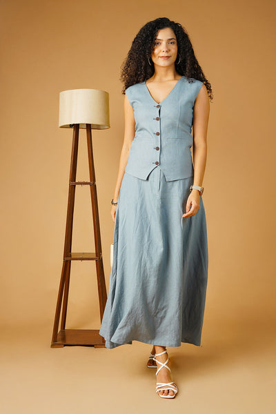 Grey Linen Skirt Co-ord Set