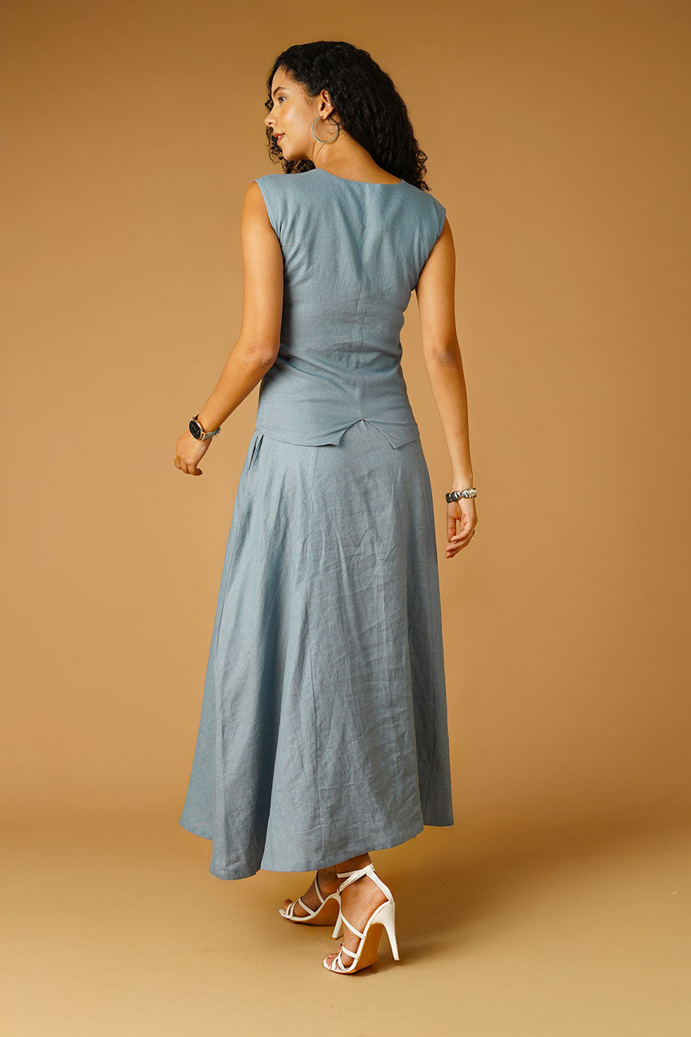 Grey Linen Skirt Co-ord Set