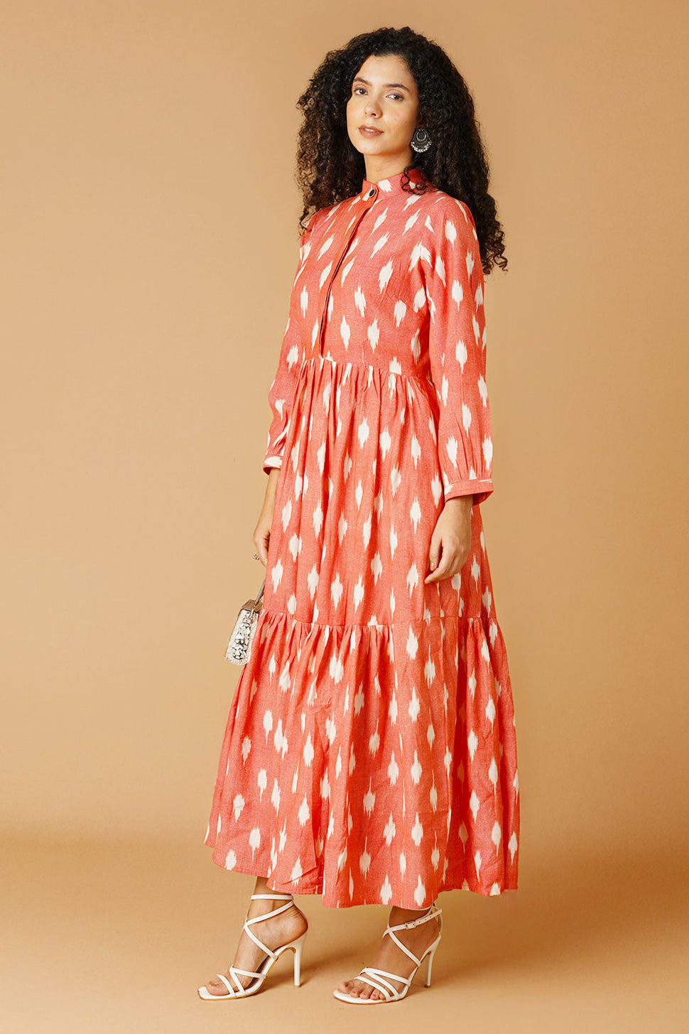 Vestido de longitud de piso rosa ikat
