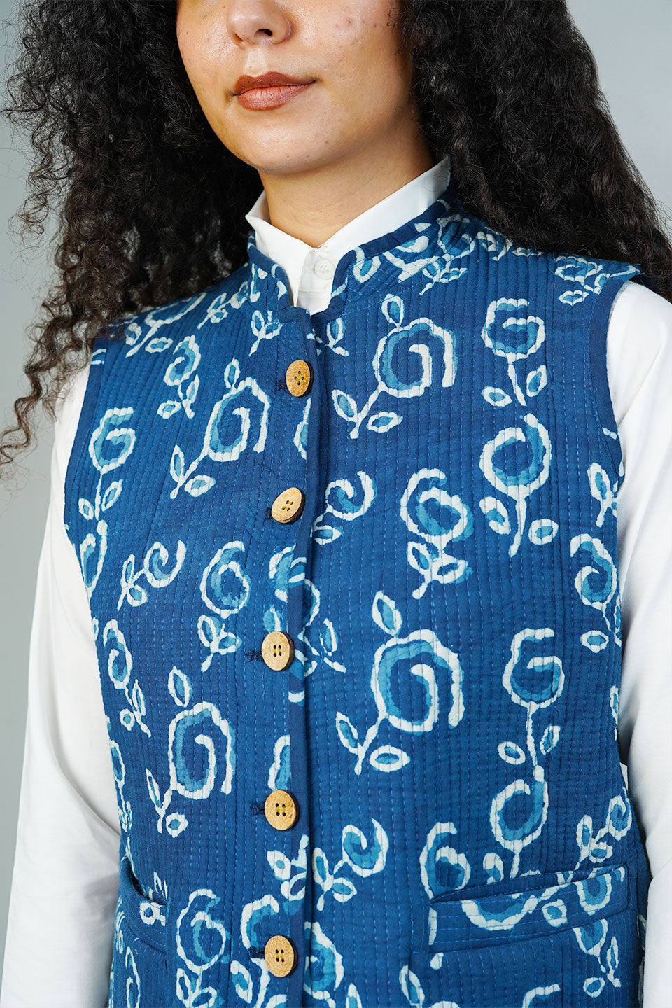 Blue Indigo Sleeveless Quilted Jacket