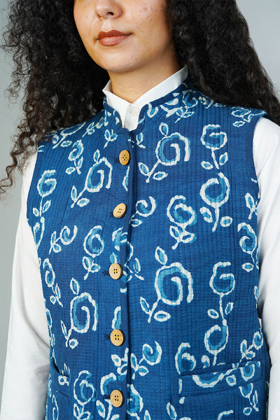 Blue Indigo Sleeveless Quilted Jacket