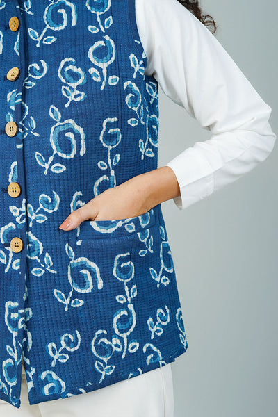 Blue Indigo Sleeveless Quilted Jacket