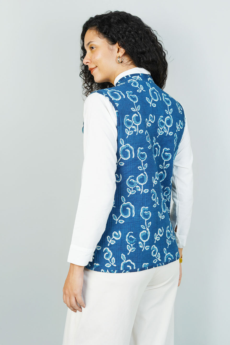 Blue Indigo Sleeveless Quilted Jacket