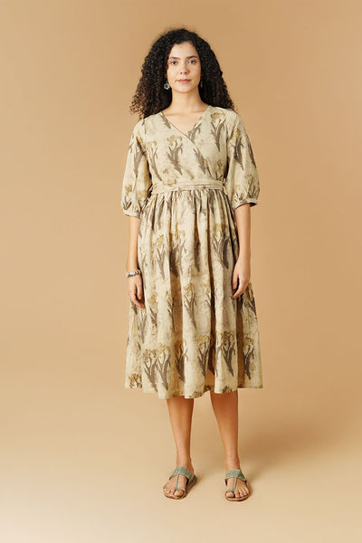 Bagru Cotton Beige Midi Dress