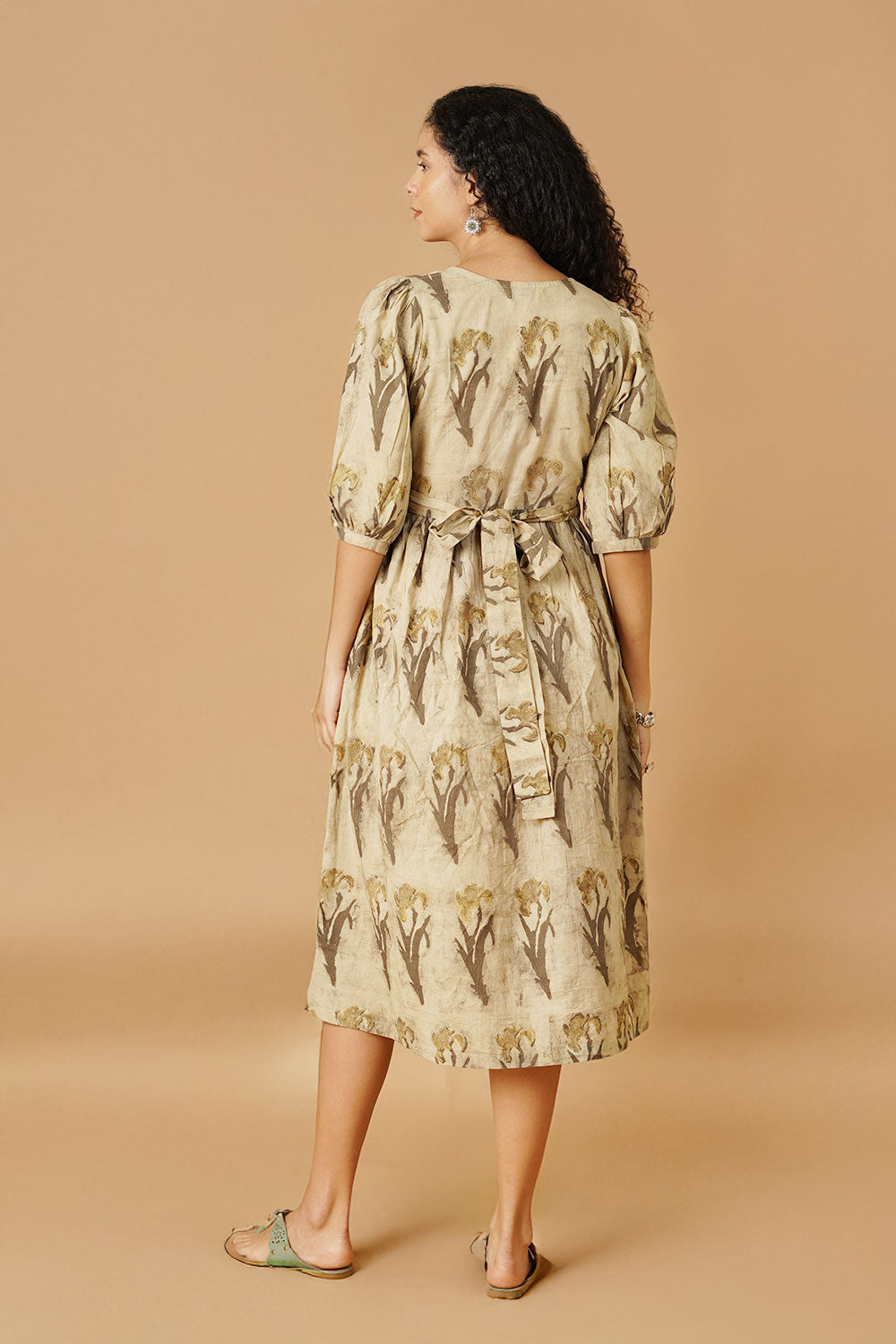 Bagru Cotton Beige Midi Dress