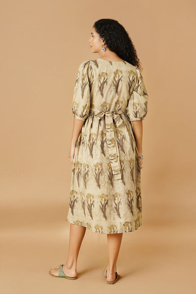 Bagru Cotton Beige Midi Dress