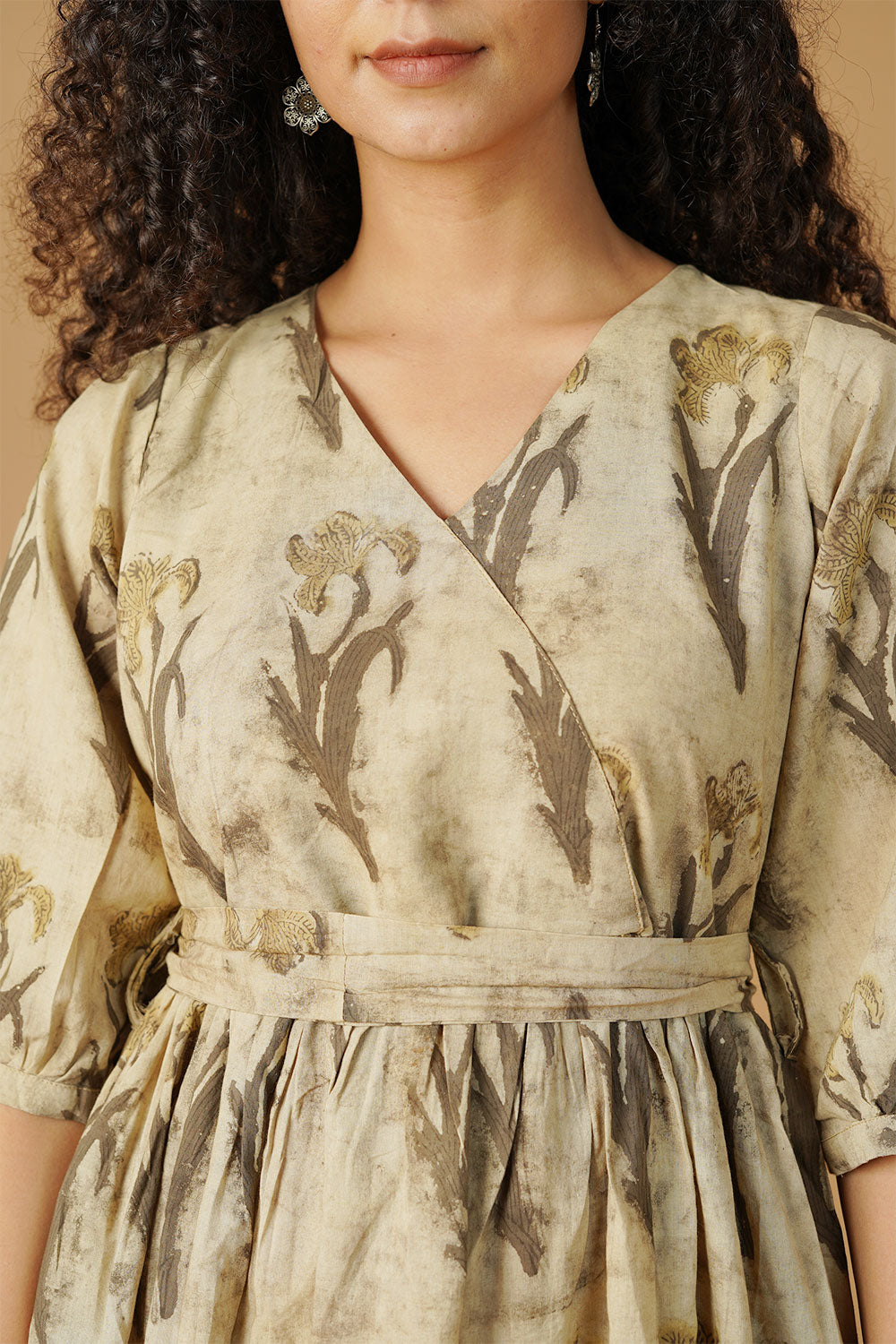 Bagru Cotton Beige Midi Dress