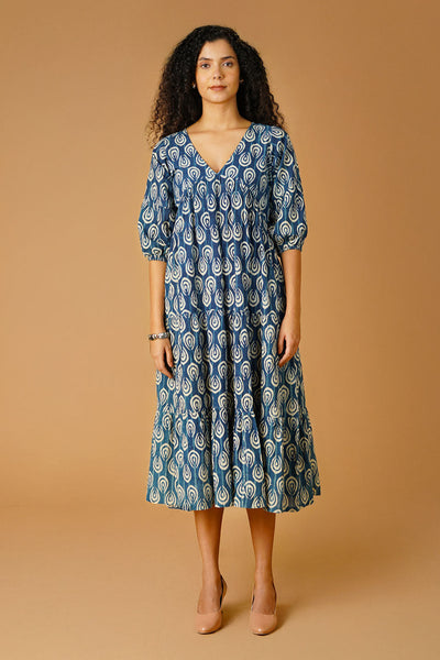 Indigo Cotton Blue Midi Dress