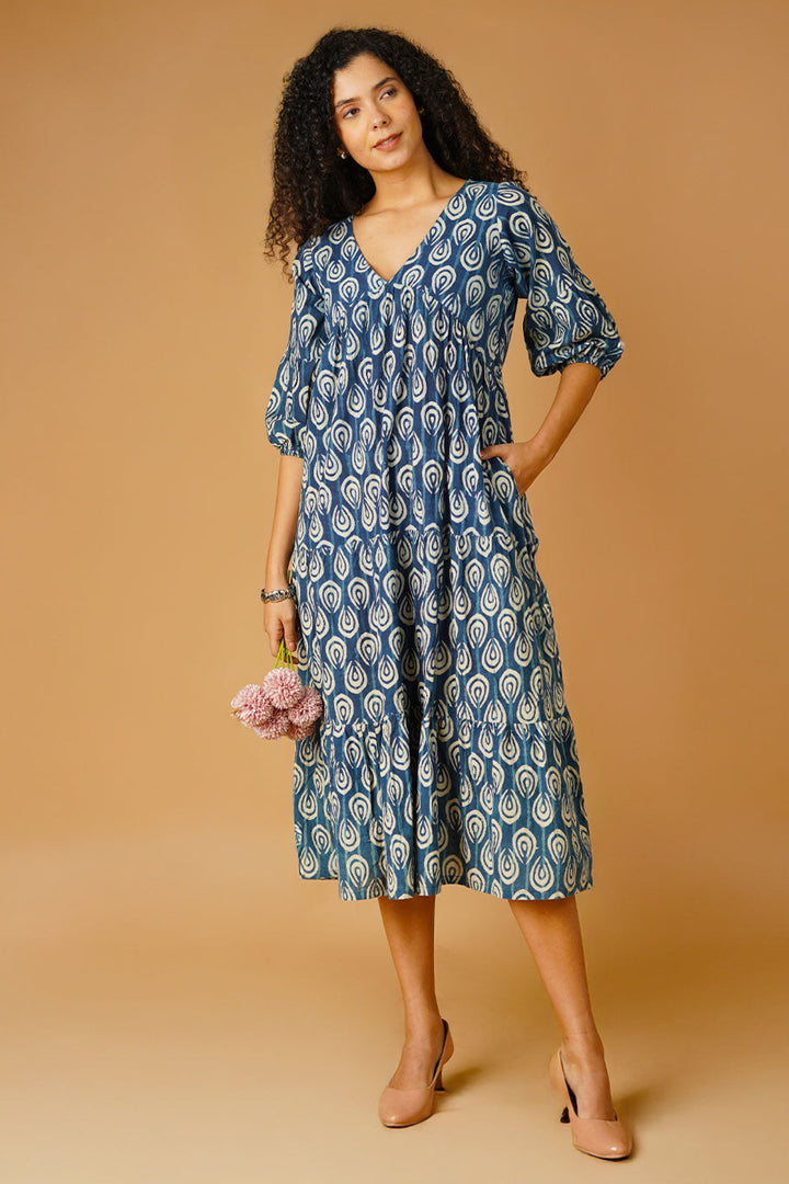 Wedding Blue And White Long Dress Women's Clothing Floral Print V Neck  Casual Short Sleeve Dresses